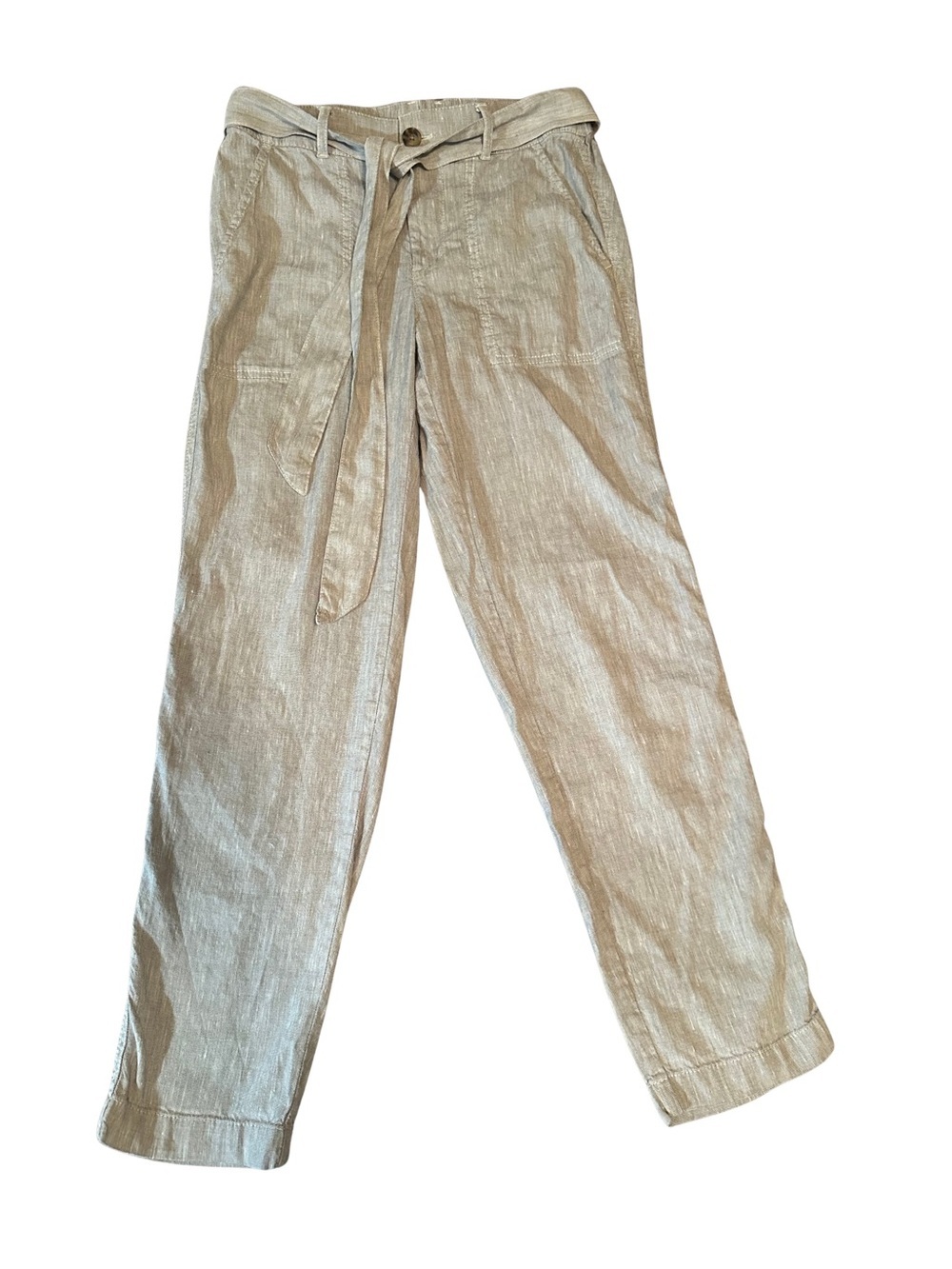 Lou & Grey for LOFT Linen Blend Pants XS Taupe Tie Waist Utility Pocket Trouser - Picture 2 of 10